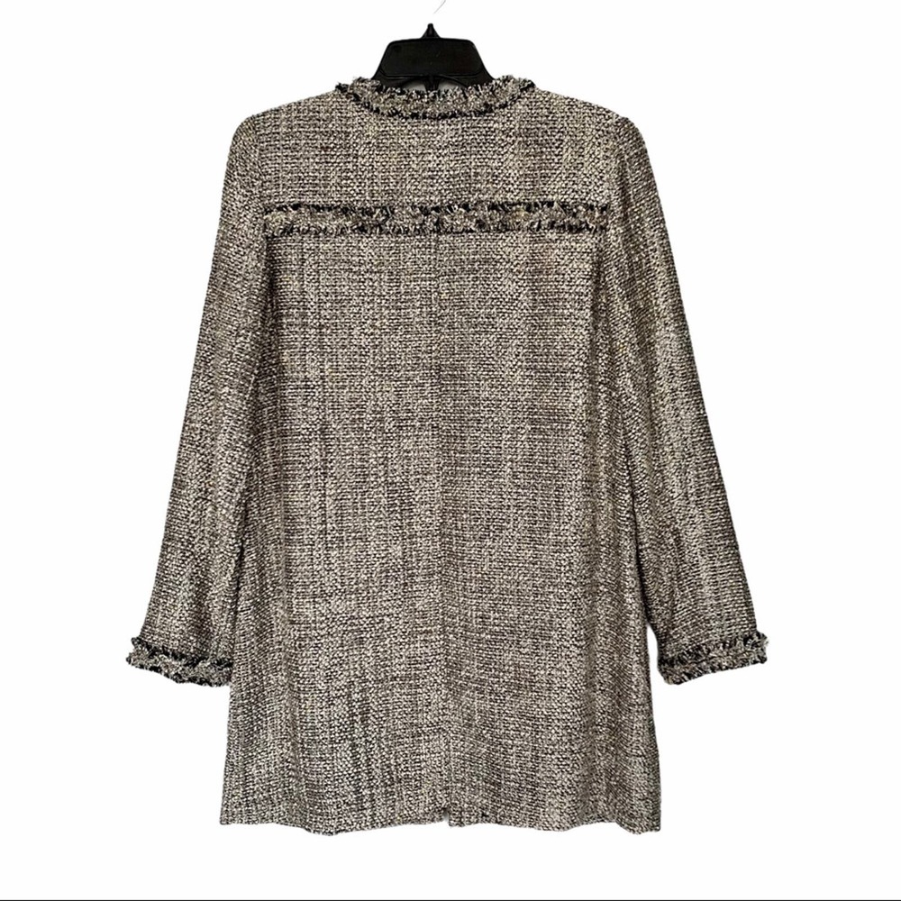 Nulu Fringe Trim Long Tweed Blazer in Gray Size Medium - Picture 4 of 9